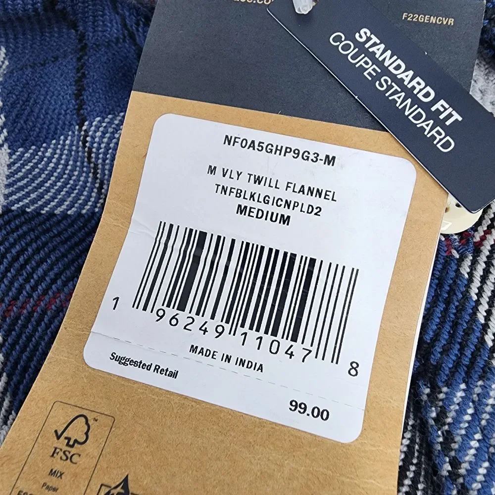 The North Face Flannel‎ Men's Medium Twill Plaid Button Up Blue NWT